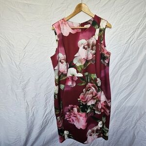 Calvin Klein Pink and Red Sheath Dress Sleeveless Crew Neck Midi